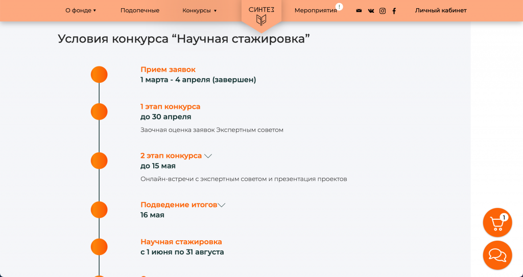 Фонд поддержки молодых ученых, скриншот 2