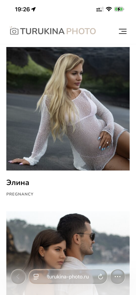 Личный сайт фотографа turukina-photo.ru — мобильная версия
